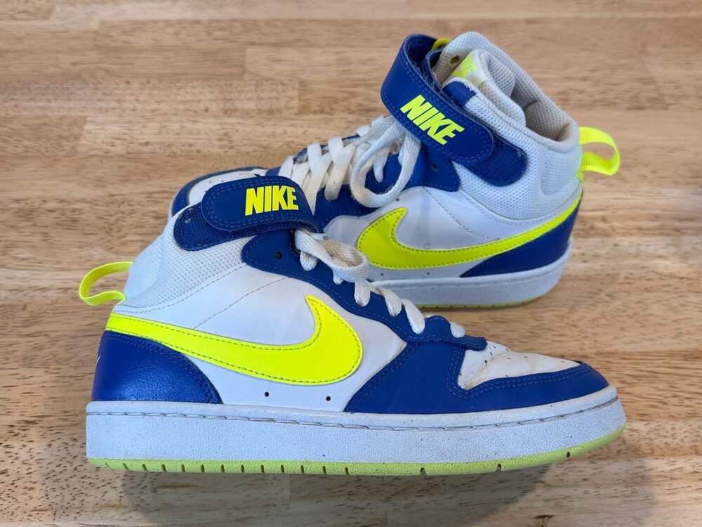 Nike Court Borough Mid 2 White Blue Volt Yellow Youth Kids Sneakers Size 3.5Y